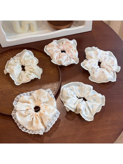 Gifty - Lace Trim Floral Scrunchie Sweet Bow