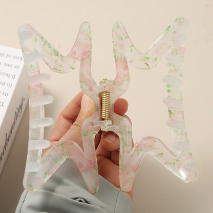 Beau - Floral Pattern PS and Alloy Hair Claw Clip