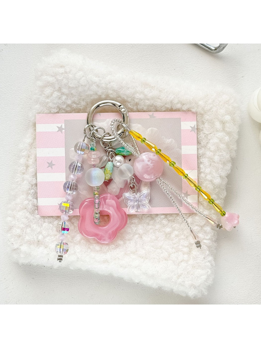 Keypus - Lily of the Valley Beaded Floral Bag Charm Keychain
