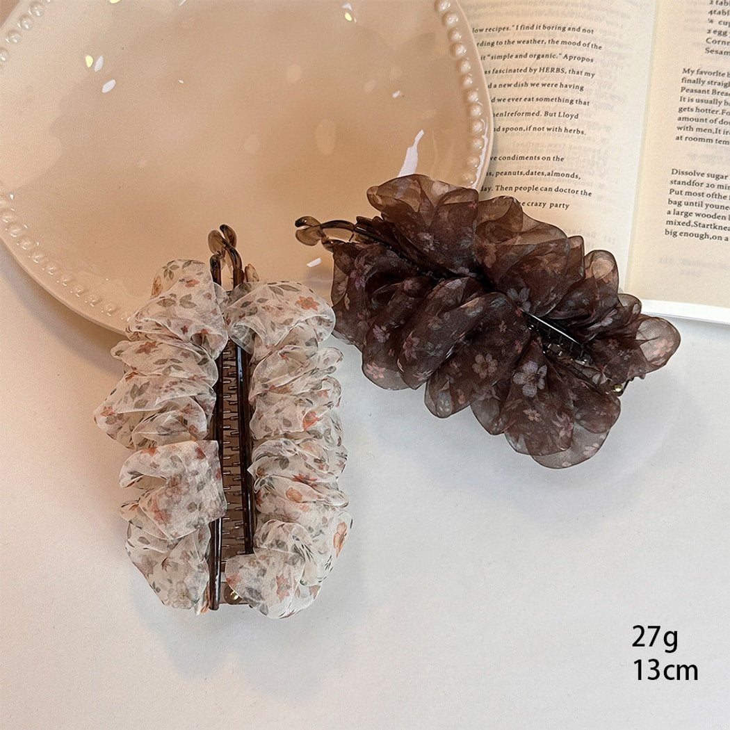 Beau - Ruched Floral Mesh Banana Clip