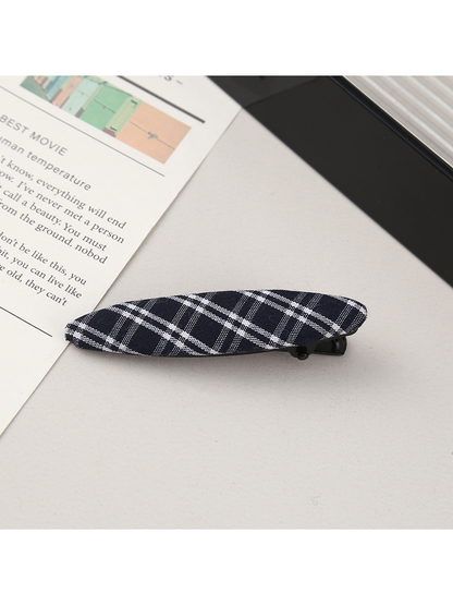 Beau - Plaid Fabric Oval Side Bangs Hair Clip