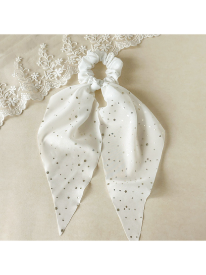 Gifty - Knotted Ribbon Dot Detail Hair Scrunchie
