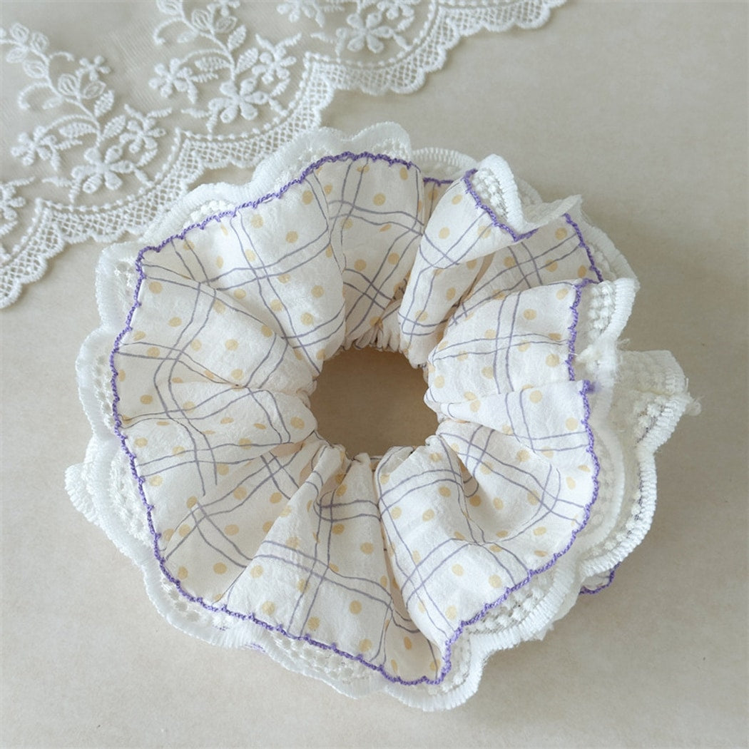 Gifty - Sweet Style Polka Dot Ruffle Lace Scrunchie
