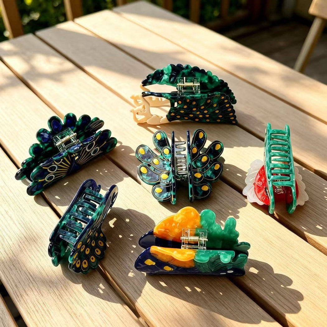 Beau - Decorative Peacock Style Acetate Claw Clip
