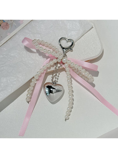 Keypus - Beaded Bow Heart Pendant Bag Charm Keychain