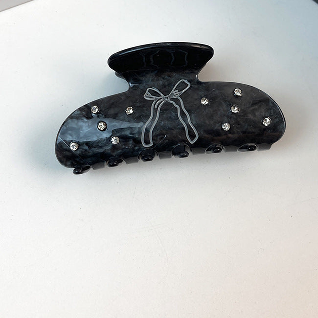 Black bow-detail crystal hair claw clip