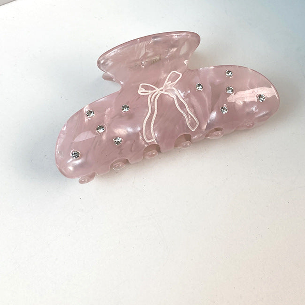 Pink bow-detail crystal hair claw clip
