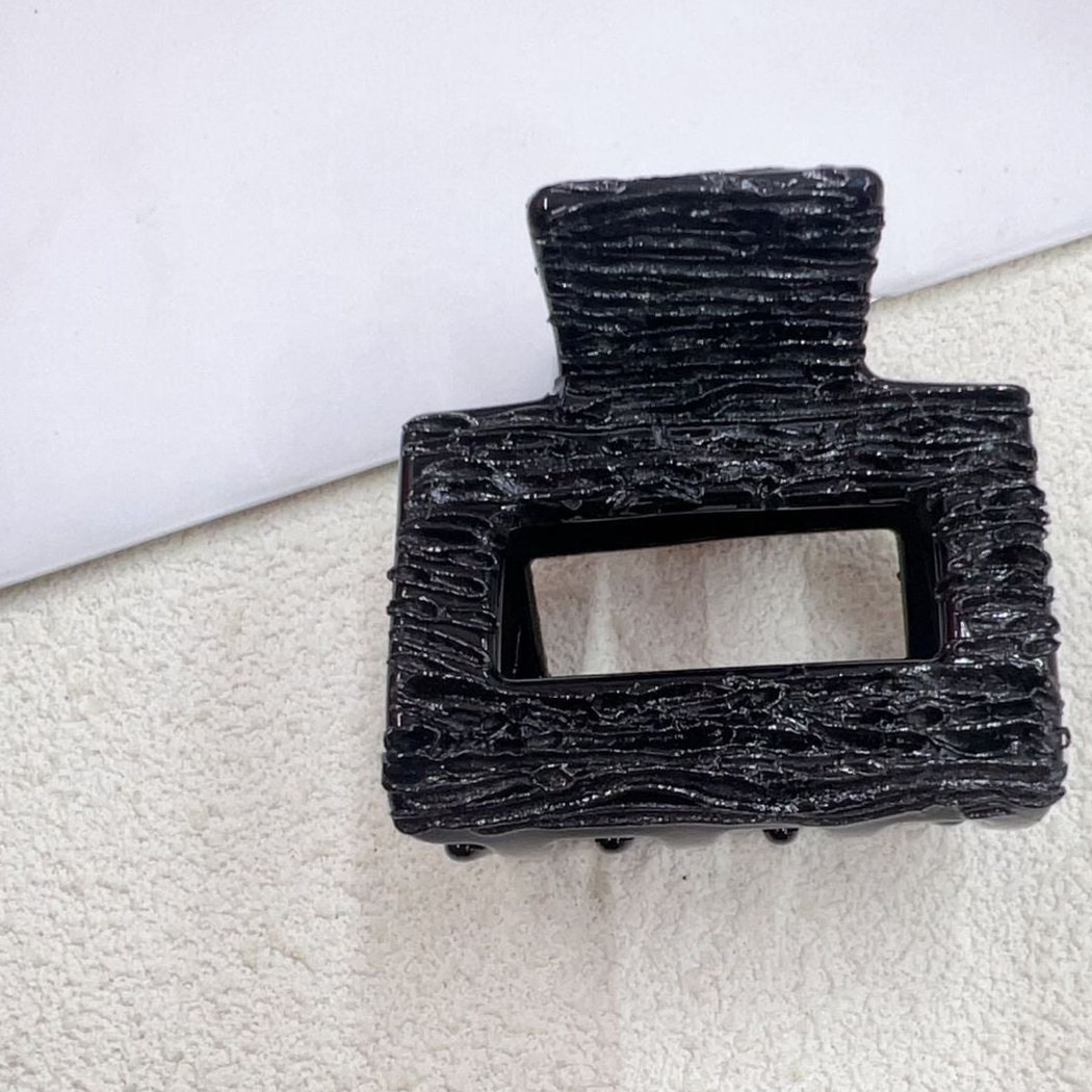 Black textured square open-center hair claw clip