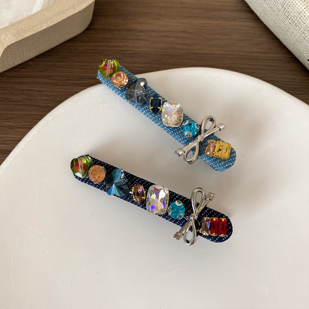Beau - Denim Blue Beaded Line Side Hair Clip