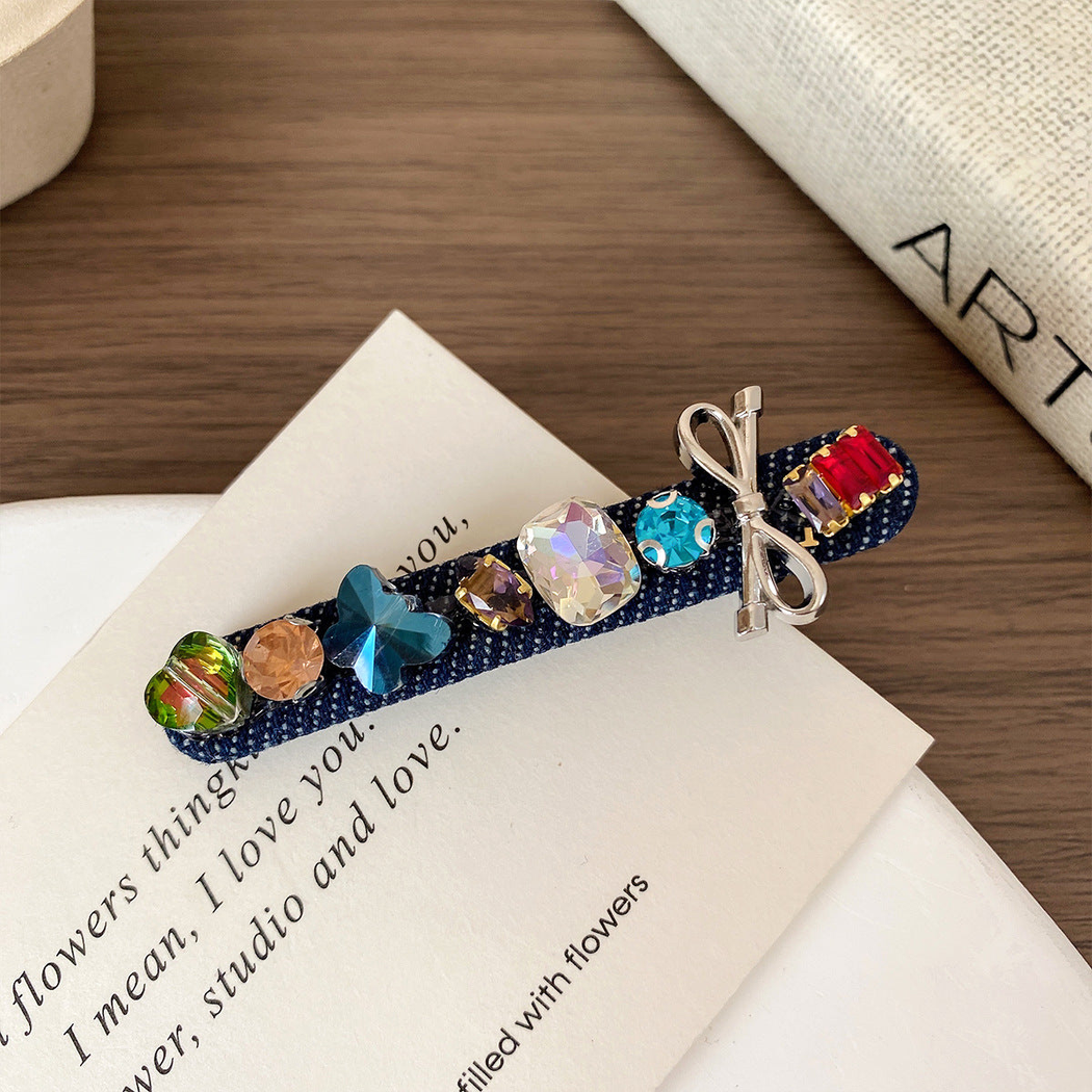 Beau - Denim Blue Beaded Line Side Hair Clip