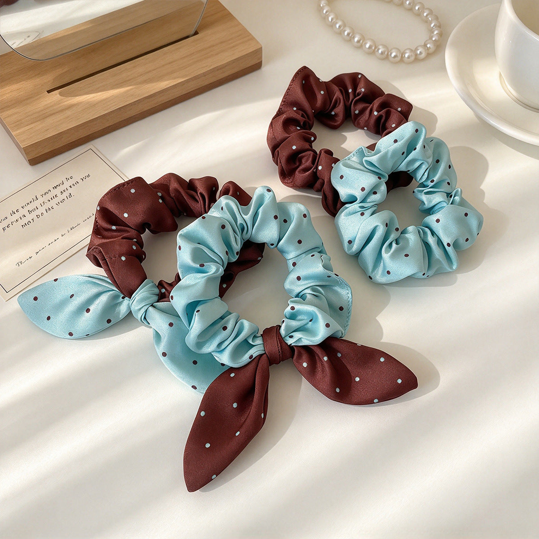 Gifty - Polka Dot Rabbit Ear and Plain Scrunchie