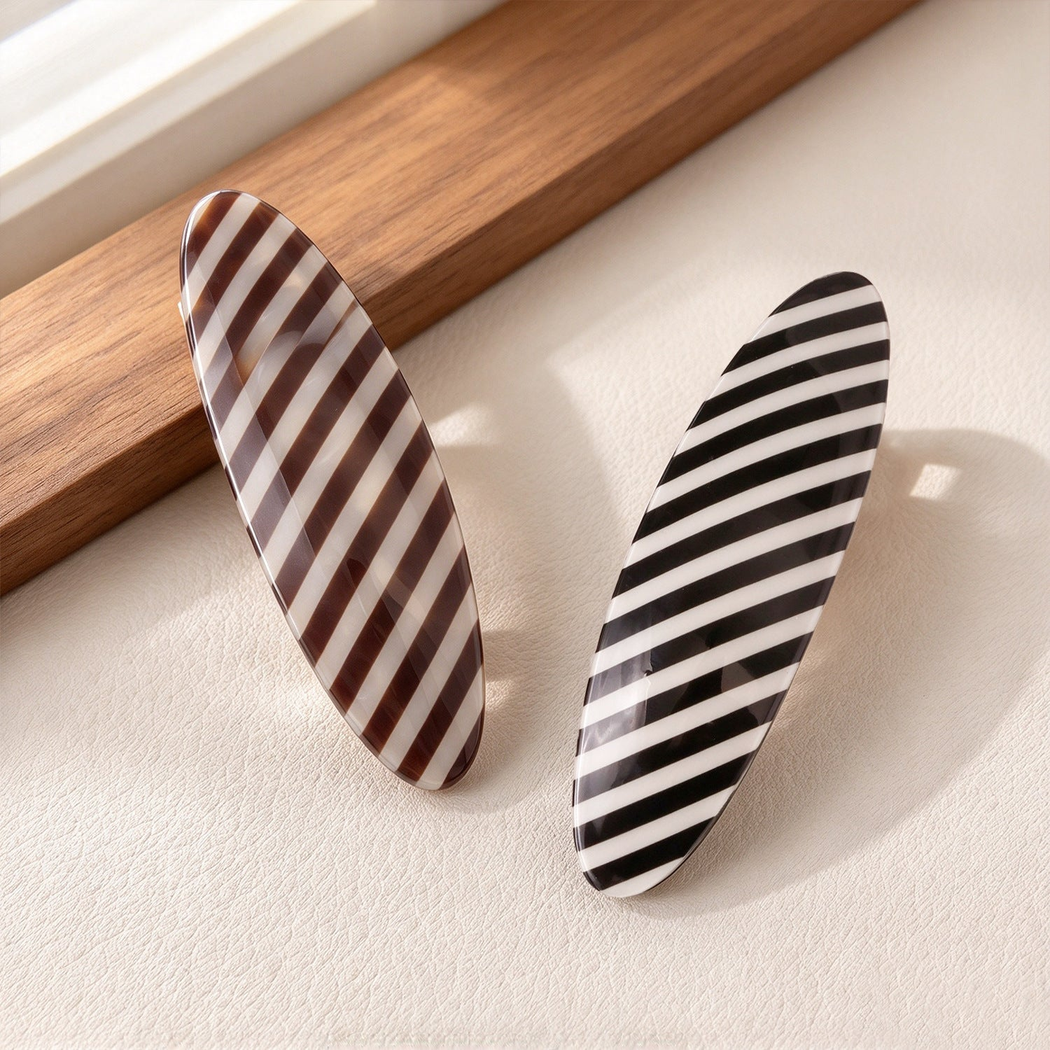 Beau - Striped Oval Spring Barrette