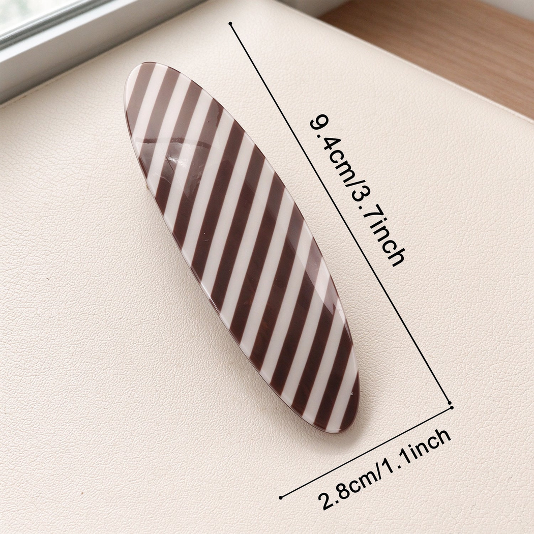 Beau - Striped Oval Spring Barrette