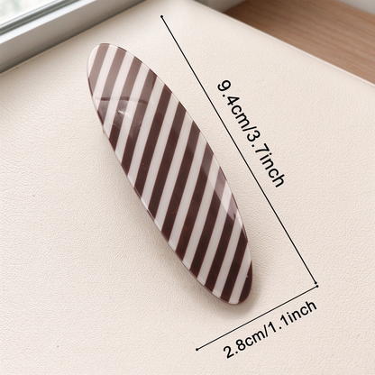 Beau - Striped Oval Spring Barrette