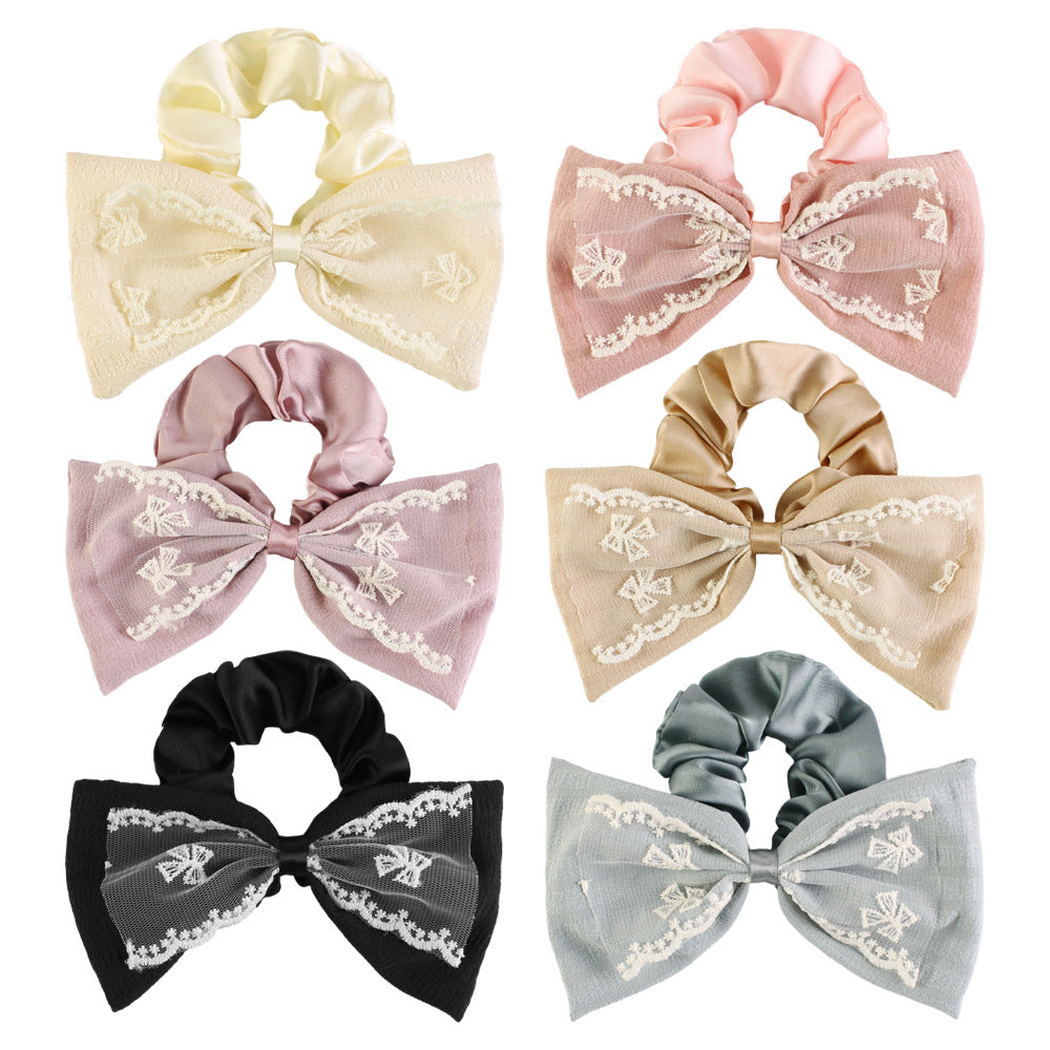 Gifty - Embroidered Bow-Tail Scrunchie