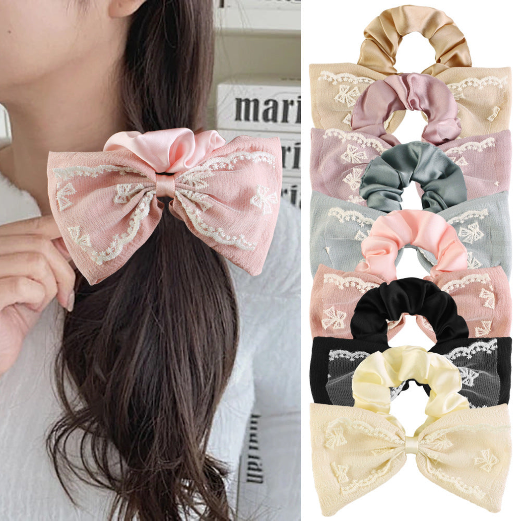 Gifty - Embroidered Bow-Tail Scrunchie