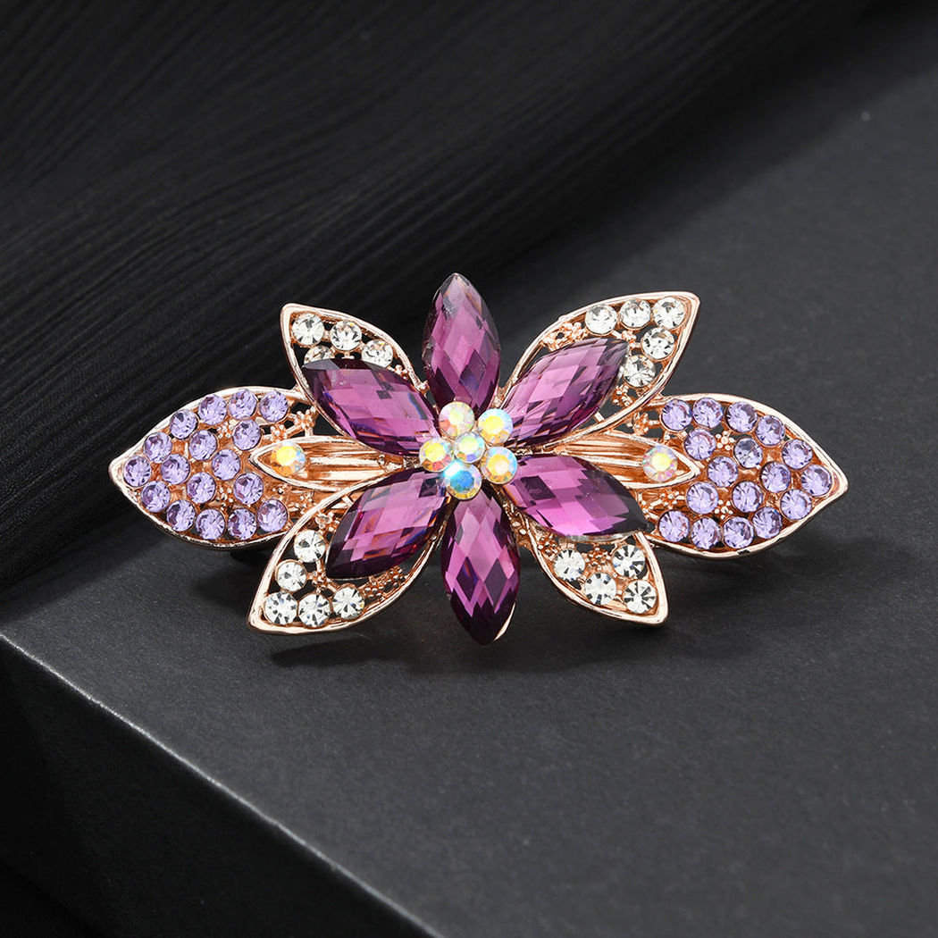 Beau - Purple Floral Leaf-Detail Barrette