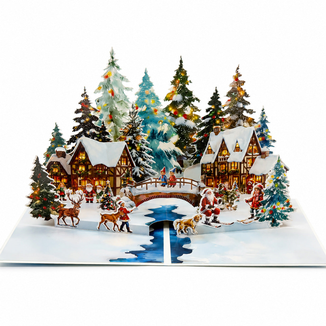 Carduria - Christmas Snowy Village 3D Pop-Up Greeting Card