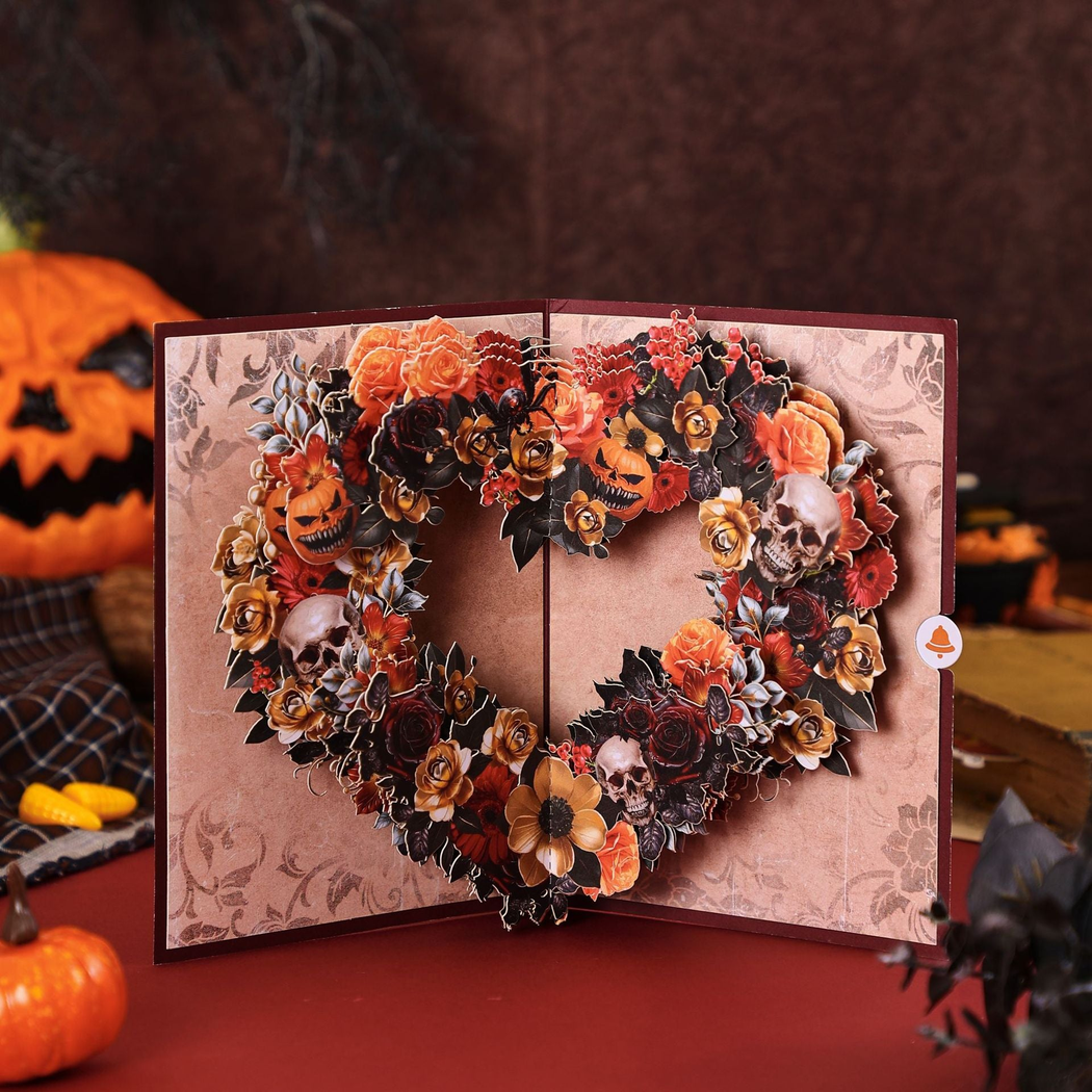 Carduria - Halloween Skull Wreath 3D Pop-Up Greeting Card