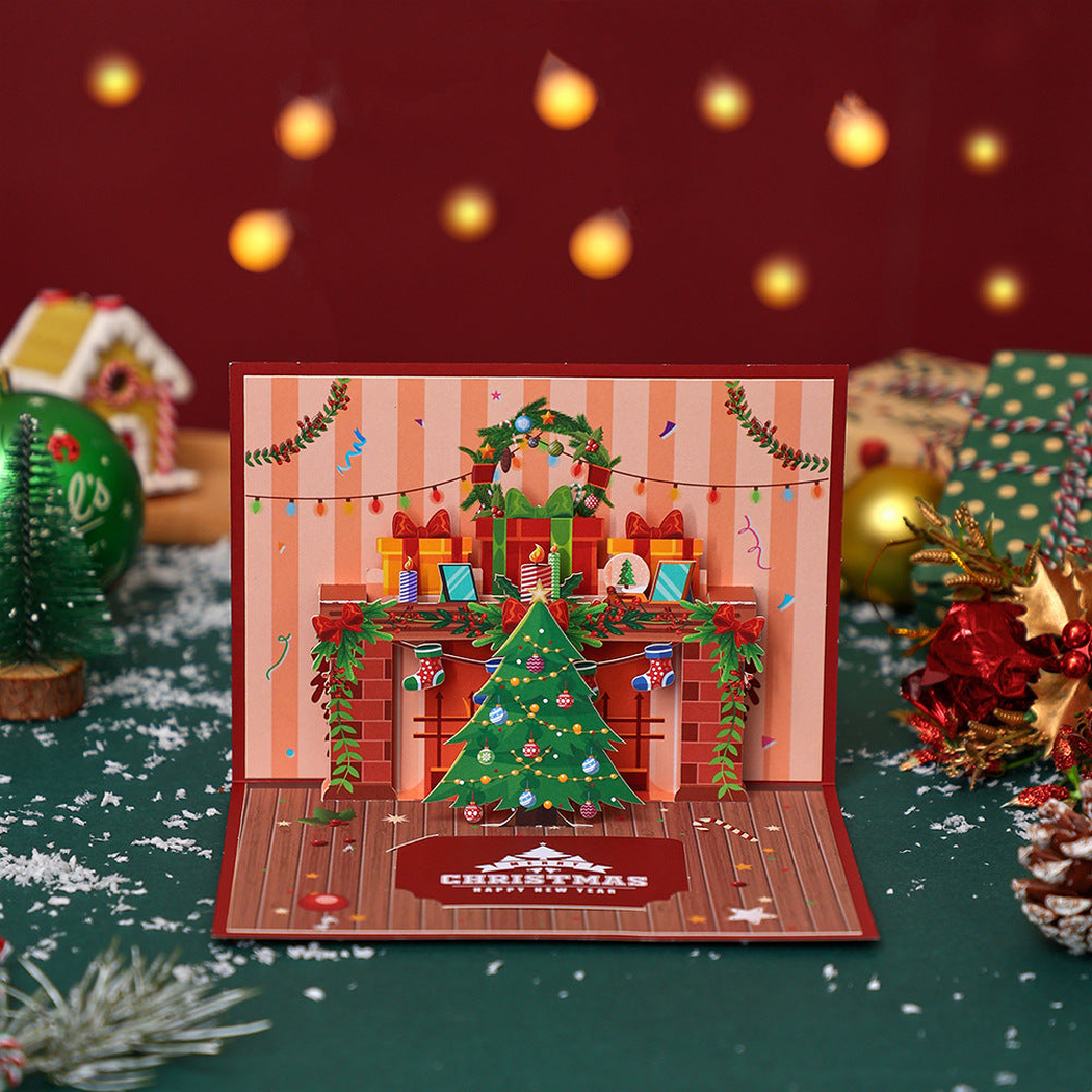 Carduria - Christmas Fireplace Tree 3D Pop-Up Greeting Card