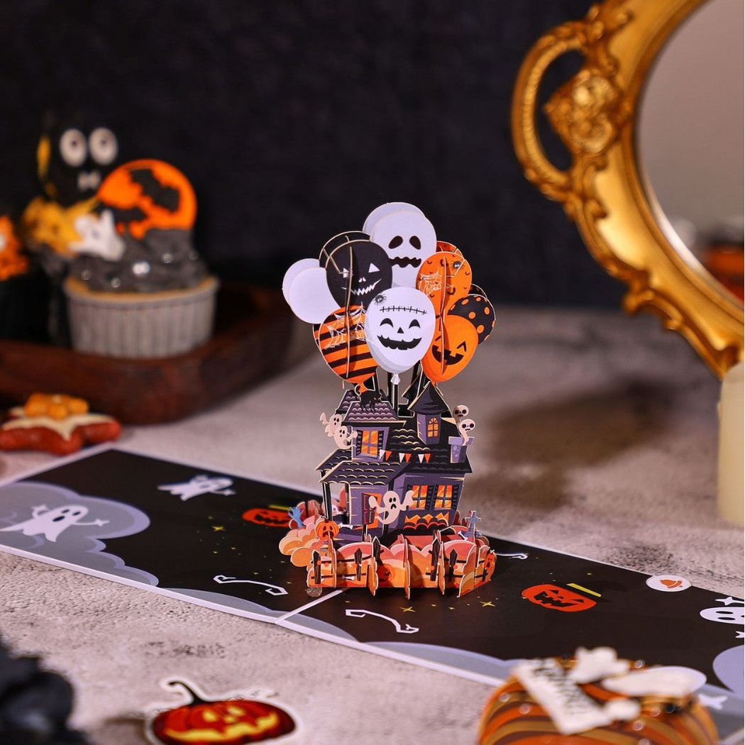 Carduria - Halloween House Balloons 3D Pop-Up Greeting Card