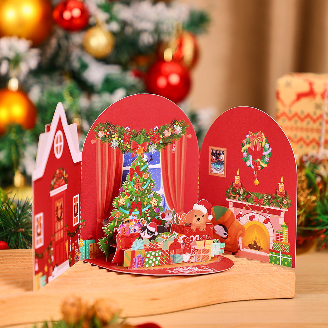 Carduria - Christmas Fireplace Dog 3D Pop-Up Greeting Card