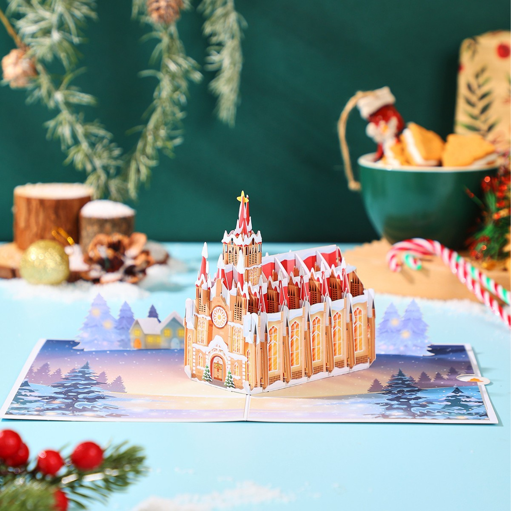 Carduria - Christmas Snowy Cathedral 3D Pop-Up Greeting Card