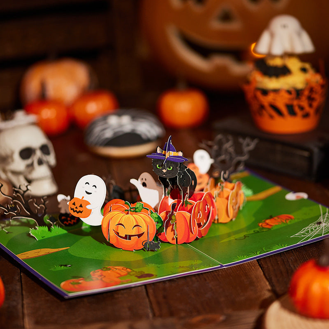 Carduria - Halloween Pumpkin Cat 3D Pop-Up Greeting Card