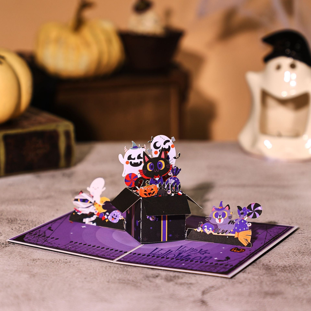Carduria - Halloween Cat Gift Box 3D Pop-Up Greeting Card
