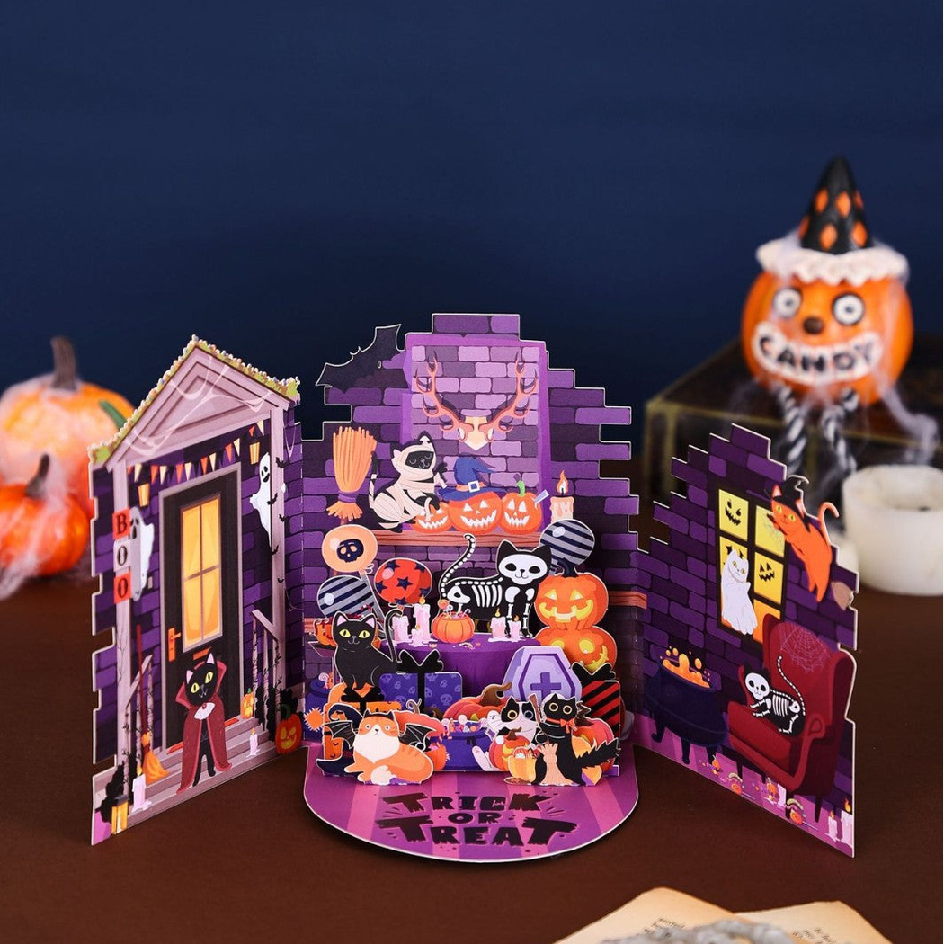Carduria - Halloween Cat Doorway 3D Pop-Up Greeting Card
