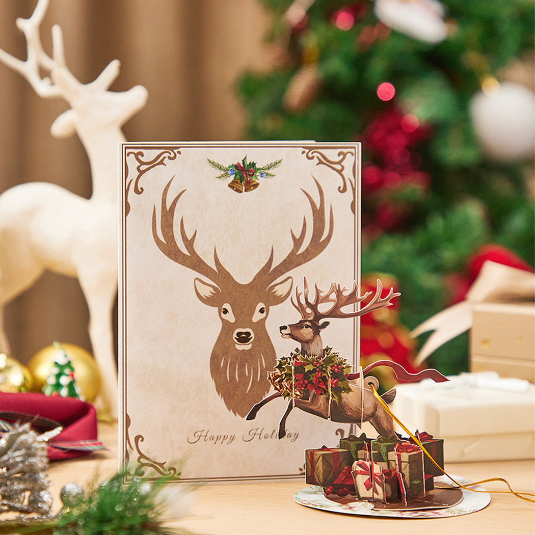 Carduria - Christmas Reindeer Gifts 3D Pop-Up Greeting Card