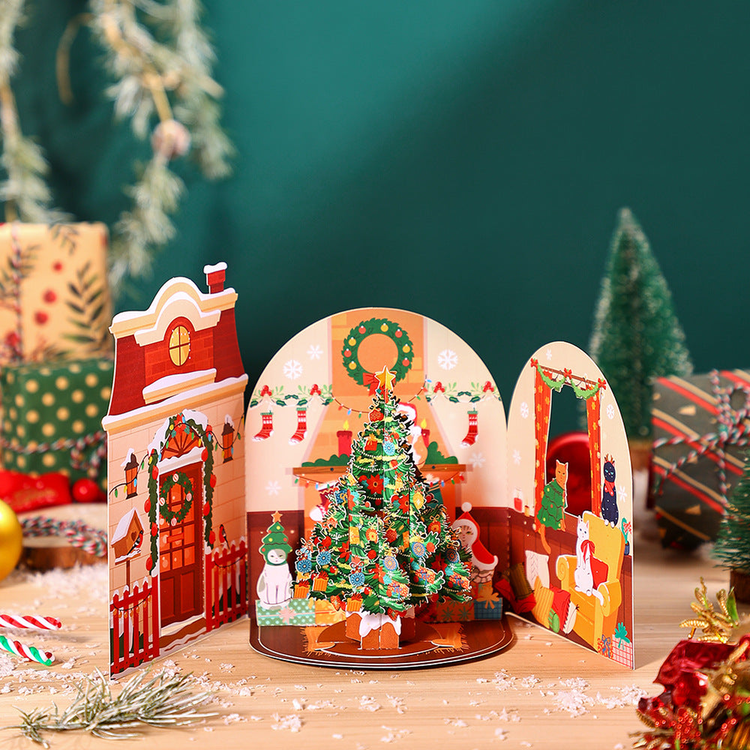 Carduria - Christmas Cat Living Room 3D Pop-Up Greeting Card