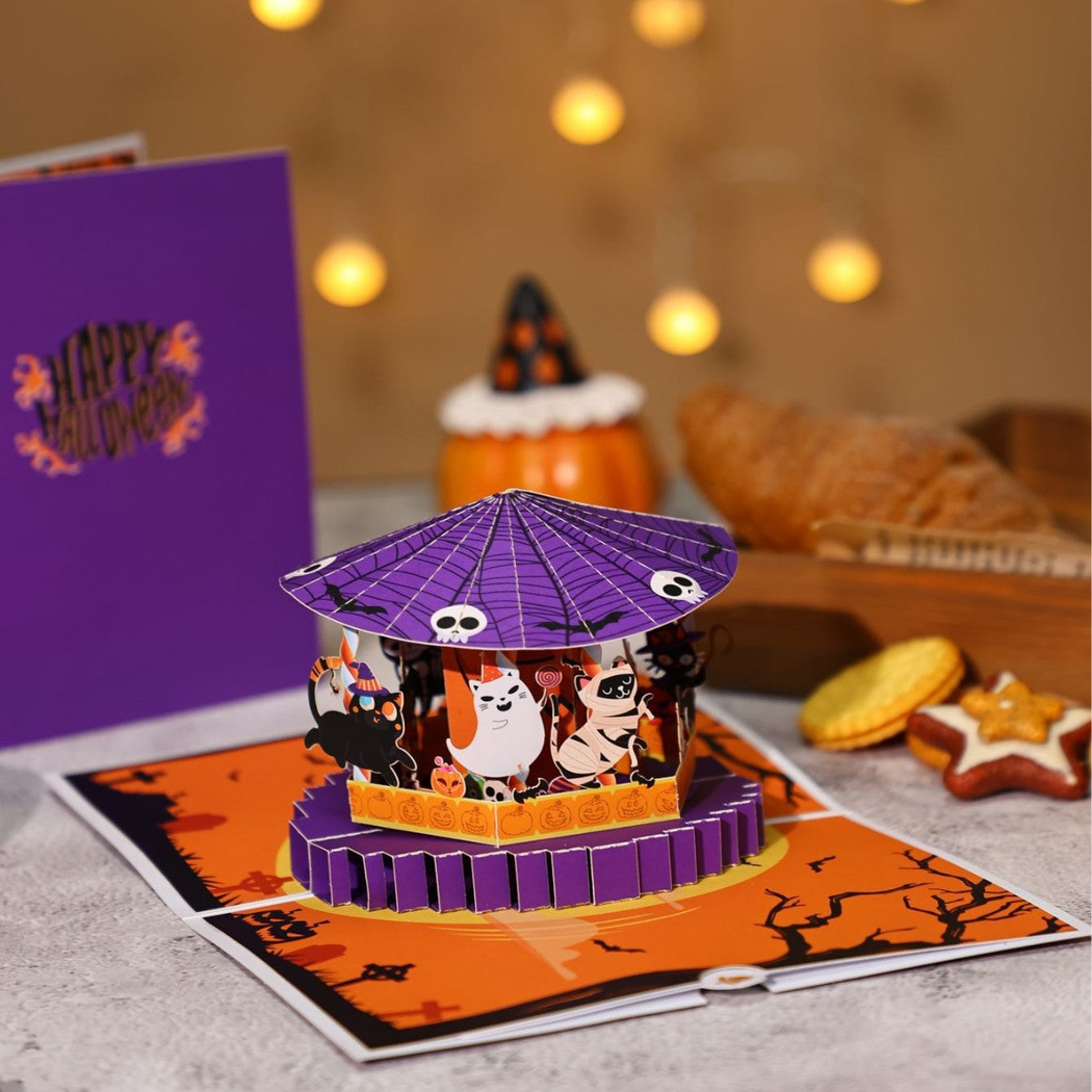 Carduria - Halloween Cat Carousel 3D Pop-Up Greeting Card