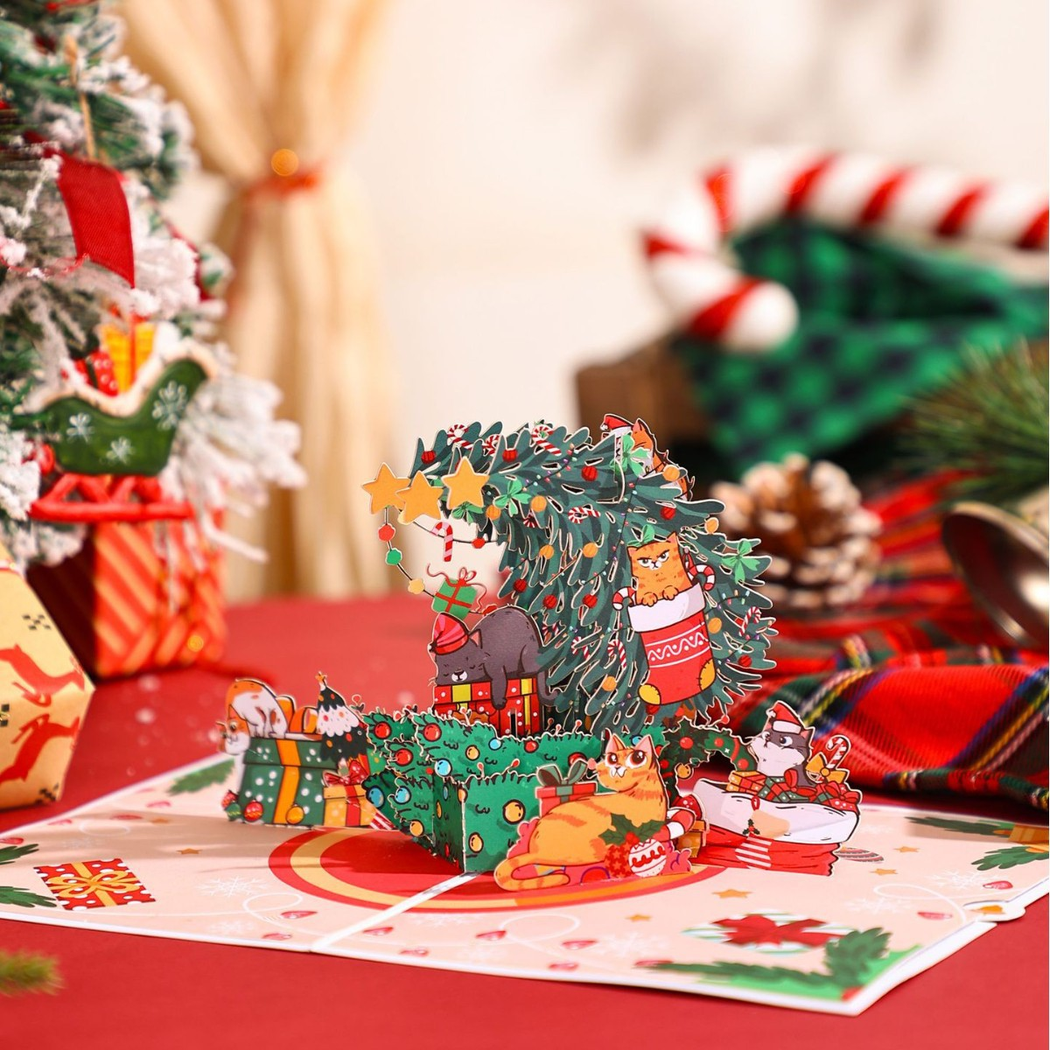 Carduria - Christmas Cat Tree 3D Pop-Up Greeting Card