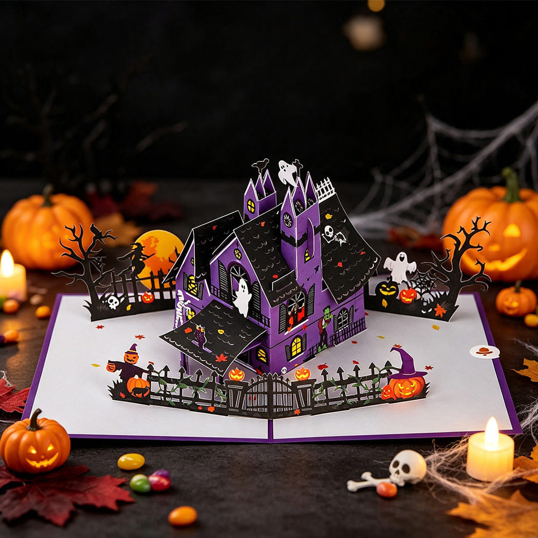 Carduria - Halloween Purple Castle 3D Pop-Up Greeting Card