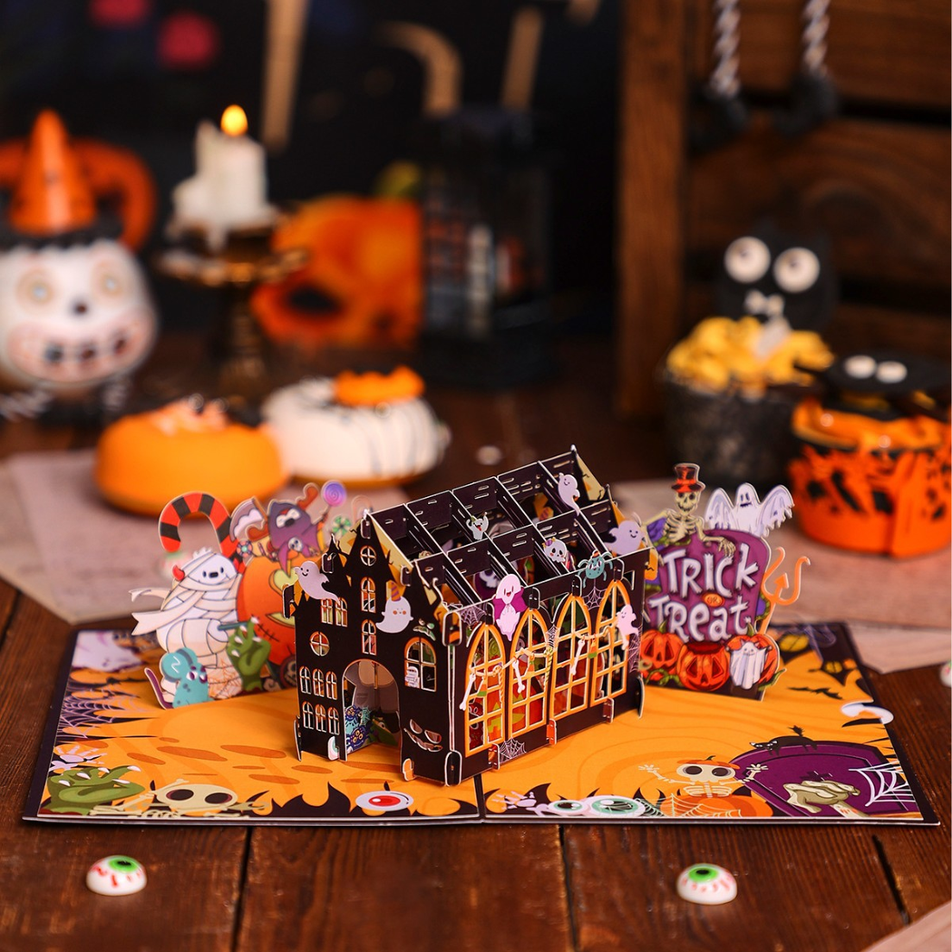 Carduria - Halloween Mansion Cast 3D Pop-Up Greeting Card
