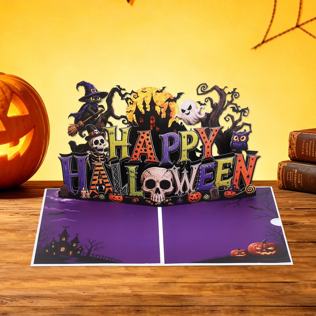 Carduria - Halloween Skull Lettering 3D Pop-Up Greeting Card