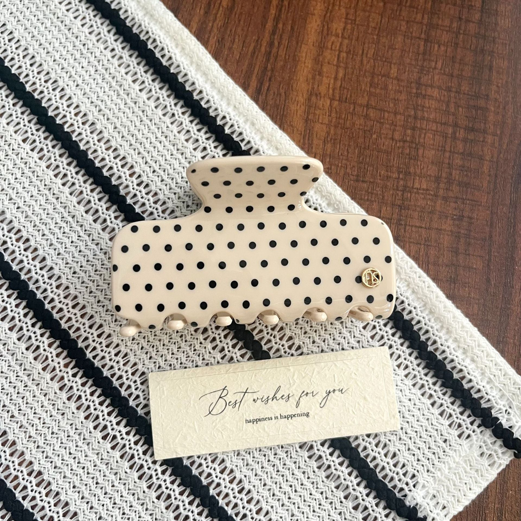 Beau - Polka Dot Pattern Rectangular Silhouette Hair Claw