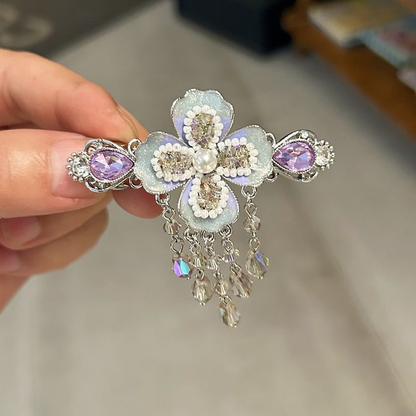 Beau - Flower Motif Dangling Teardrop Details Barrette
