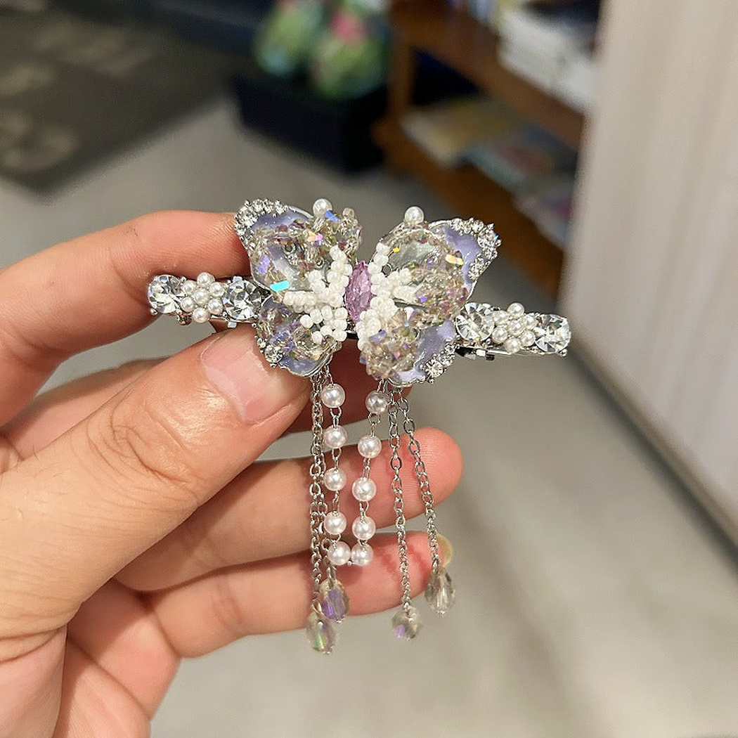 Beau - Flower Motif Dangling Teardrop Details Barrette