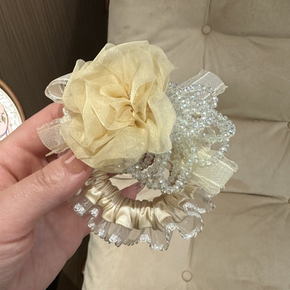 Gifty - Flower Motif Bow Detail Ruched Band Scrunchie