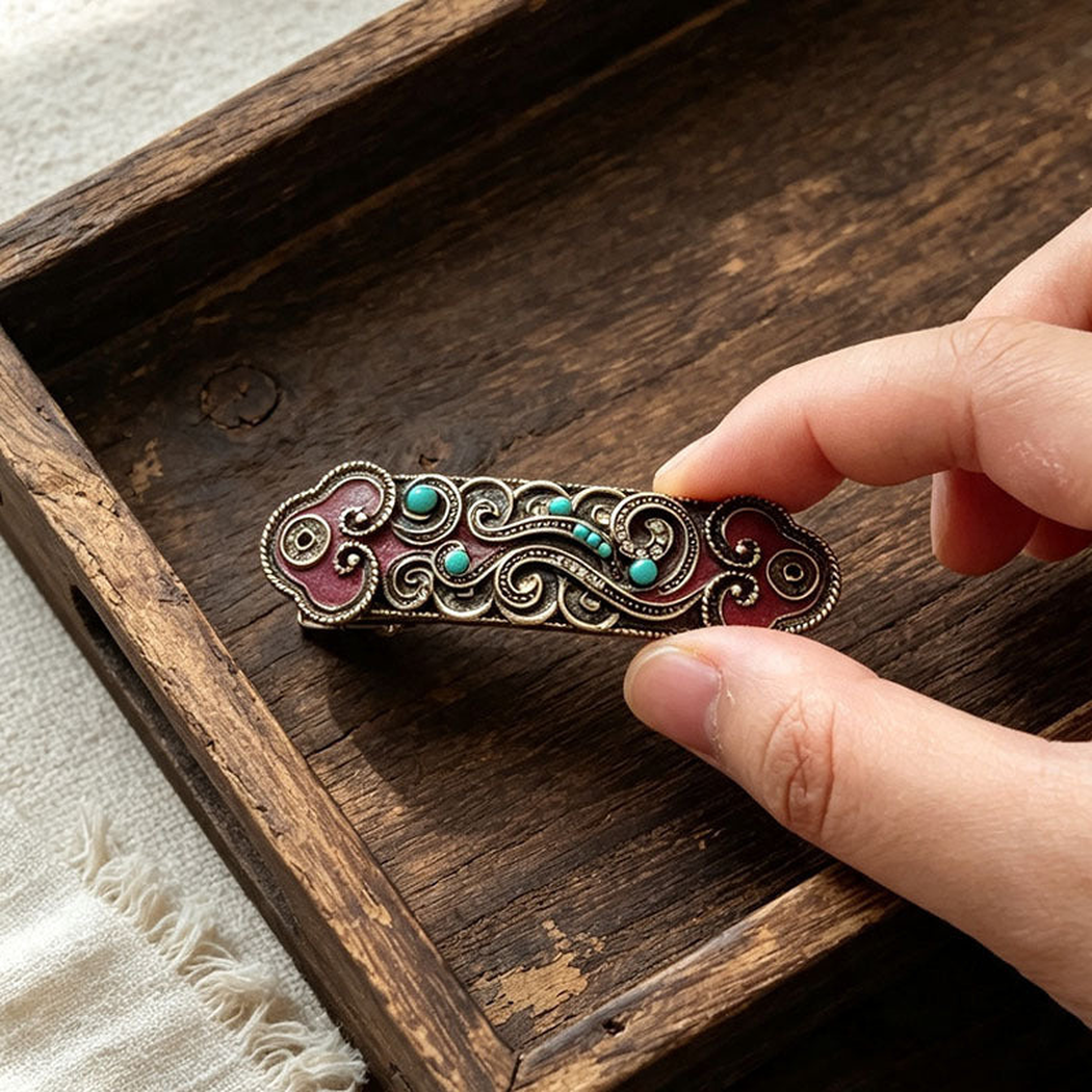 Beau - Scrollwork Pattern Rounded Rectangular Barrette