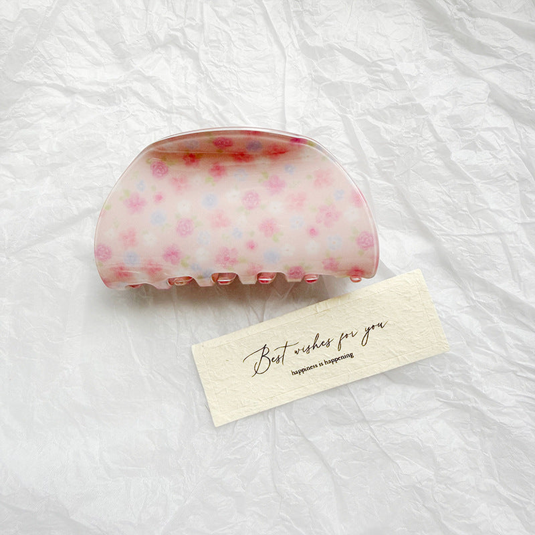 Beau - Floral Print Mixed Curved Silhouettes Hair Claw