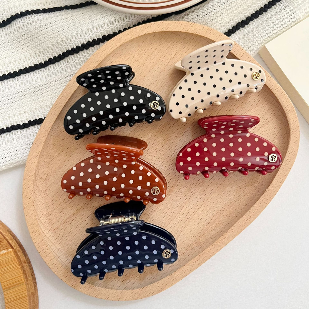 Beau - Polka Dot Pattern Tapered Curved Silhouette Hair Claw