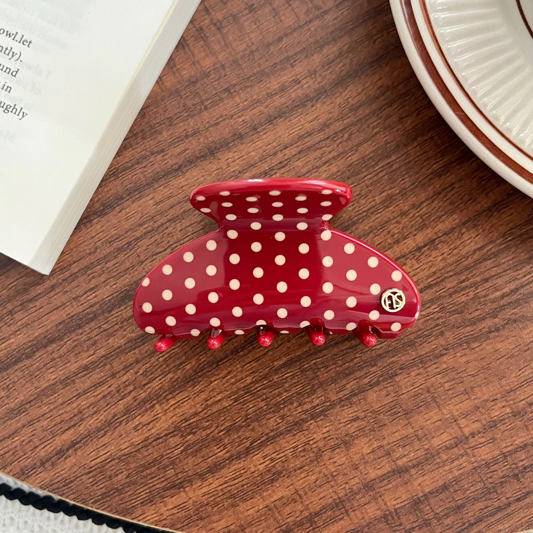 Beau - Polka Dot Pattern Tapered Curved Silhouette Hair Claw