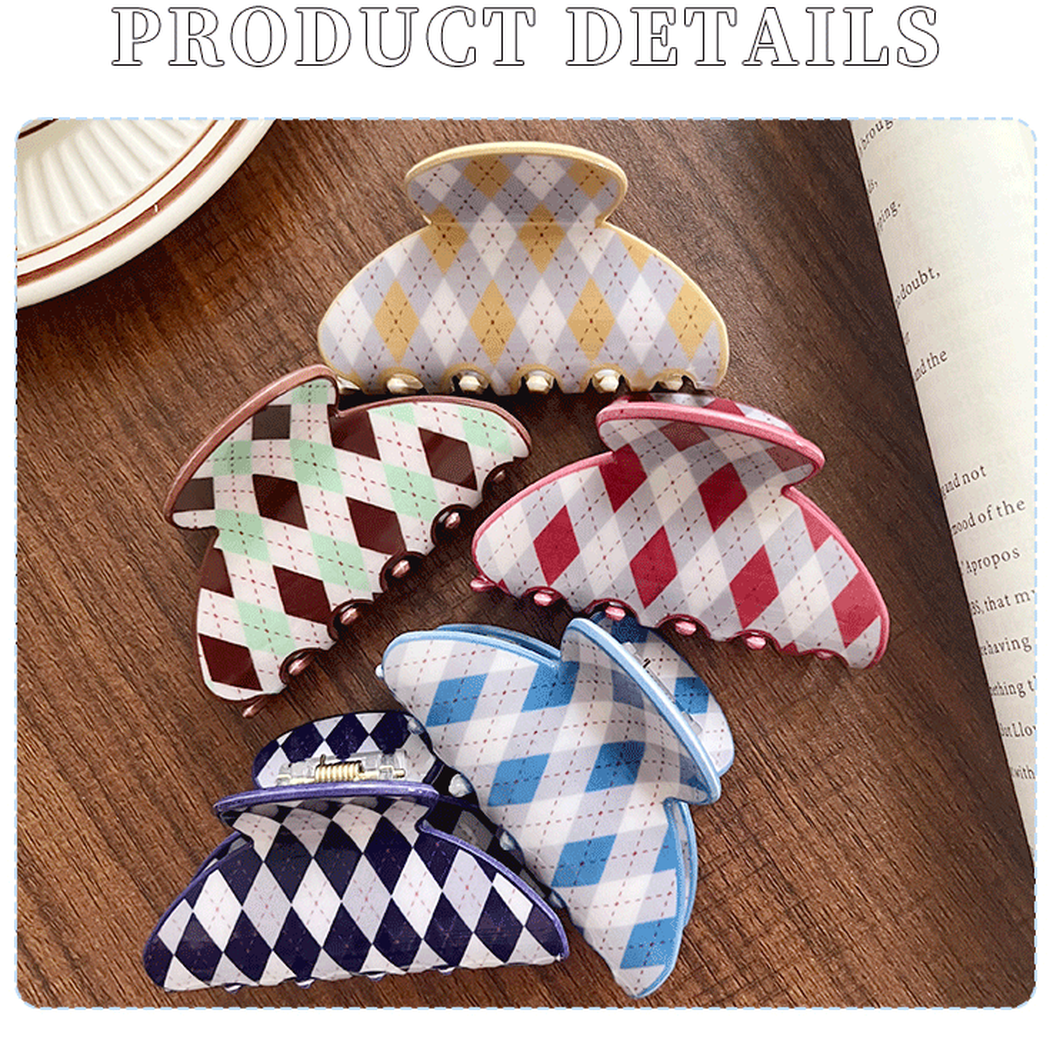 Beau - Argyle Pattern Fan-Shaped Silhouette Hair Claw