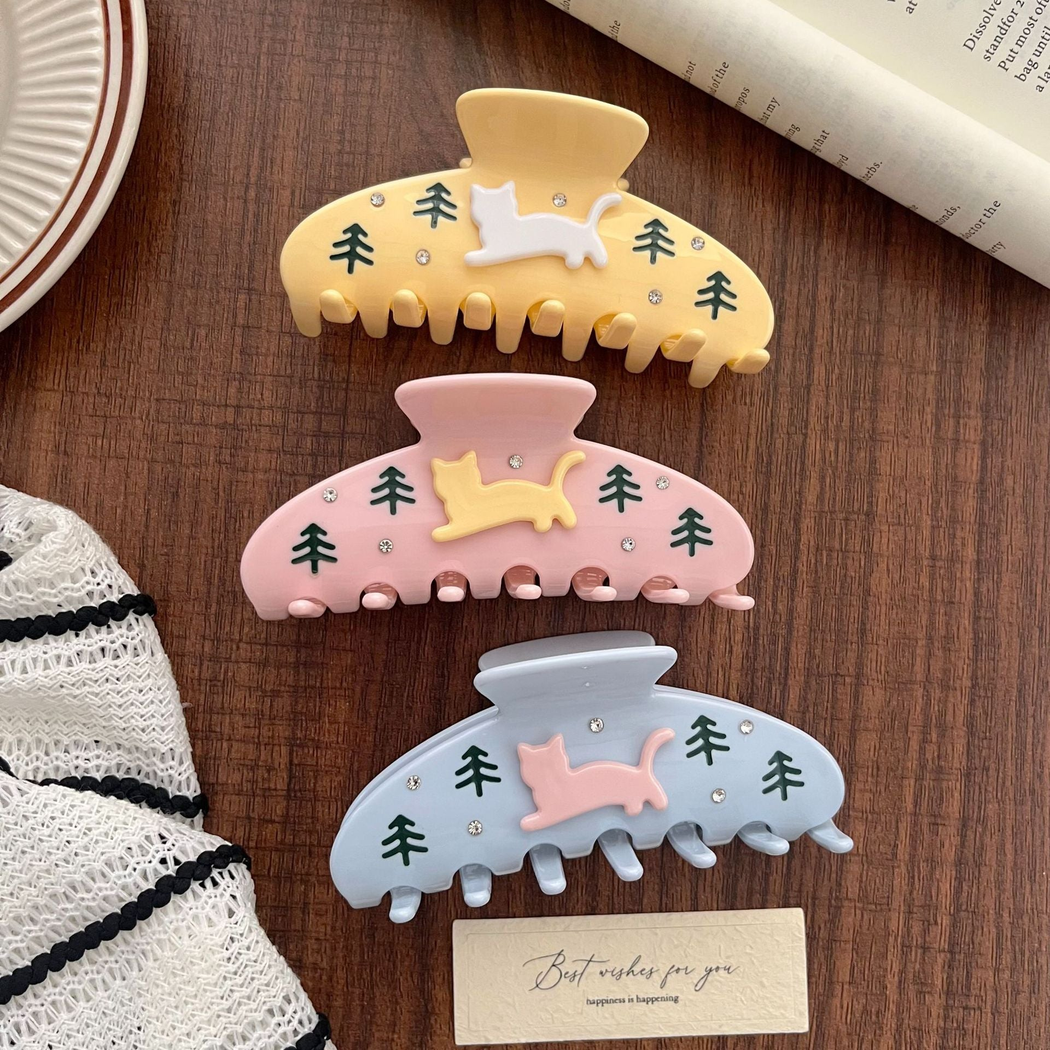Beau - Cat Motif Tree Pattern Hair Claw