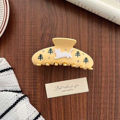 Beau - Cat Motif Tree Pattern Hair Claw