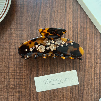 Beau - Floral Appliqué Mottled Pattern Hair Claw