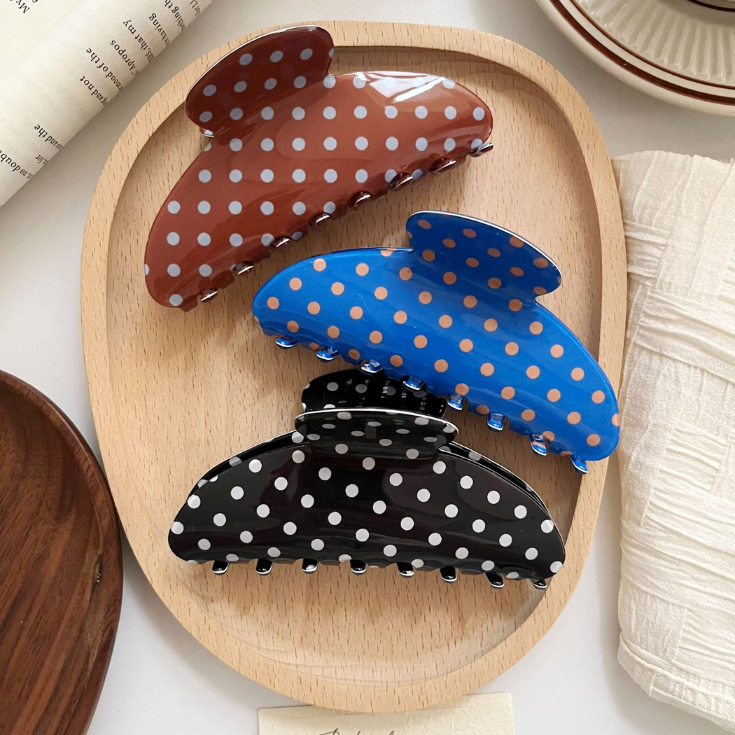 Beau - Polka Dot Pattern Broad Curved Silhouette Hair Claw